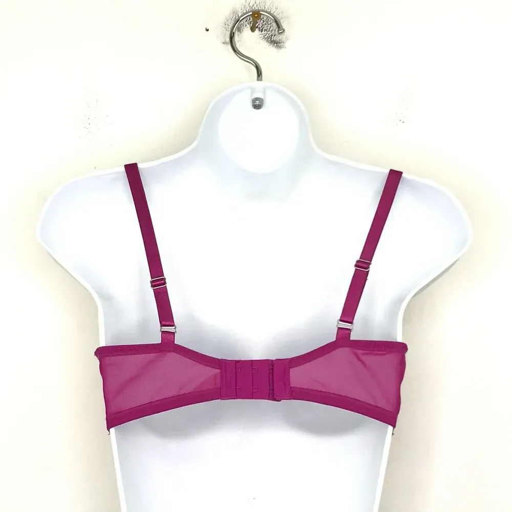 Soma 34D Bra Purple Sensuous Lace Unlined Scroll Embroidered Mesh Minimizer CG1
